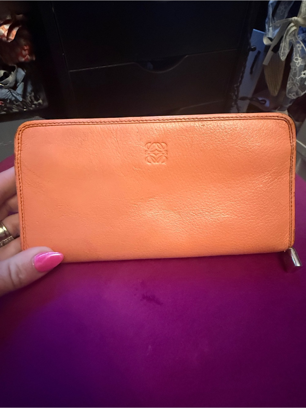 Loewe Coral Orange Zip-Around Leather Wallet